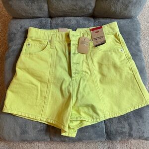 Levi's High Waisted Mom Shorts in Lime Green